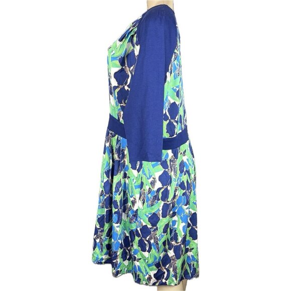 Joe Zee XL Blue-Green Abstract Floral V-Neck 3/4 Raglan Sleeve Below Knee Dress - Picture 5 of 6